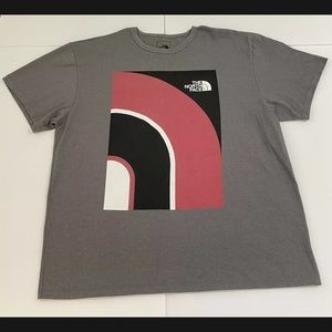 The North Face Shirt Large Gray/Black/Red Men's Spellout Logo Short Sleeve Tee L